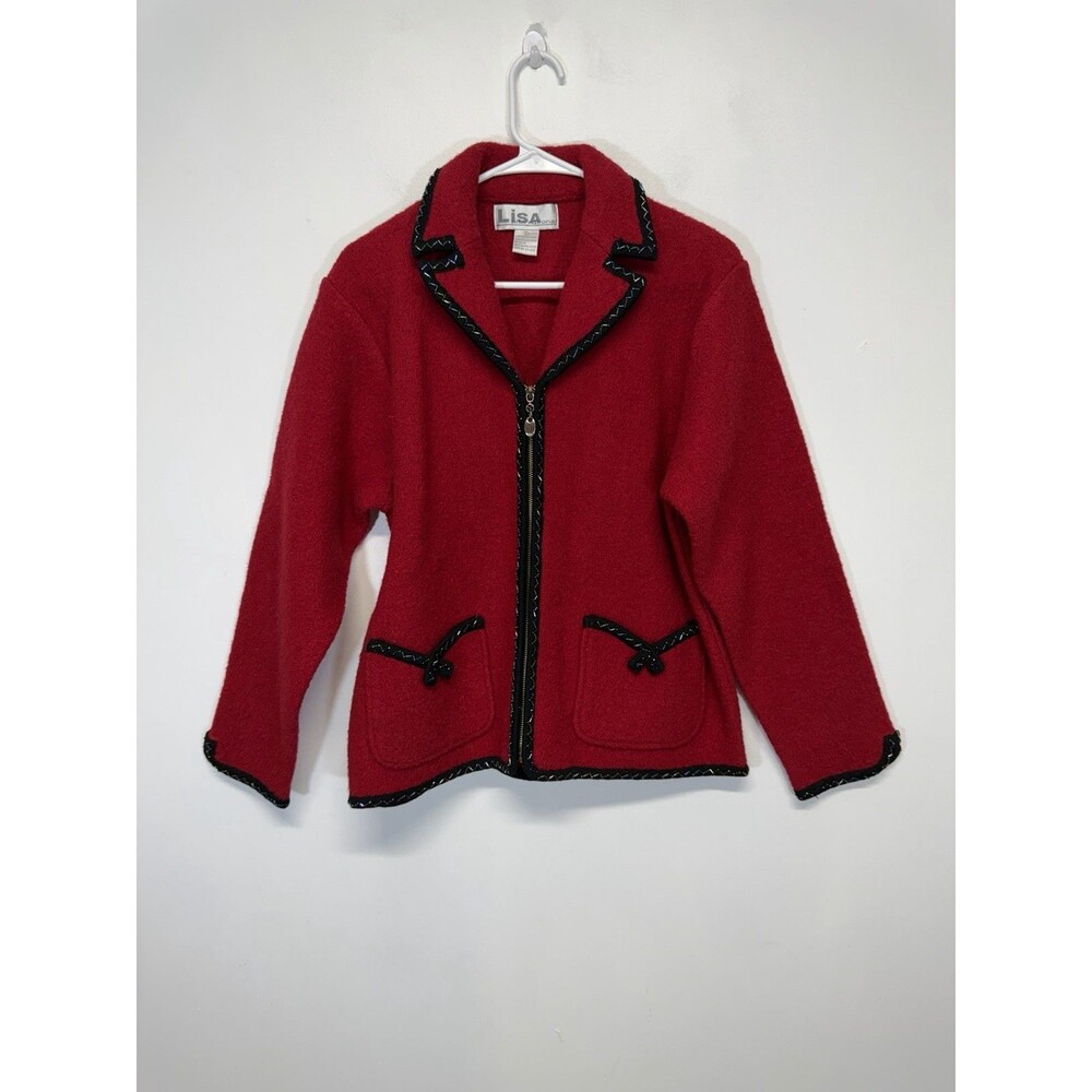 VTG Lisa international Women’s 100% boil wool full zip beaded jacket Sz L